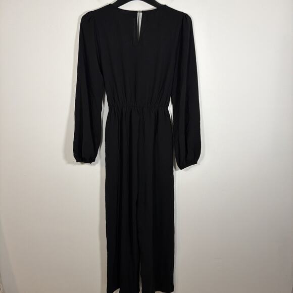 Wishlist Apparel V-Neck Jumpsuit Romper Black Small Long Sleeve Wide Leg Dressy - Picture 8 of 10
